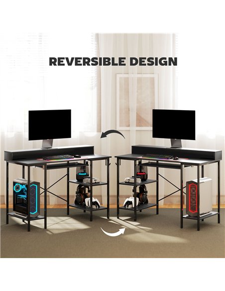 HOMCOM Reversible Computer Desk with LED Lights and Power Outlets, 120 x 55 cm Gaming Desk with Monitor Stand, Sliding Keyboard  - pic 120933 | FastDaddyshop