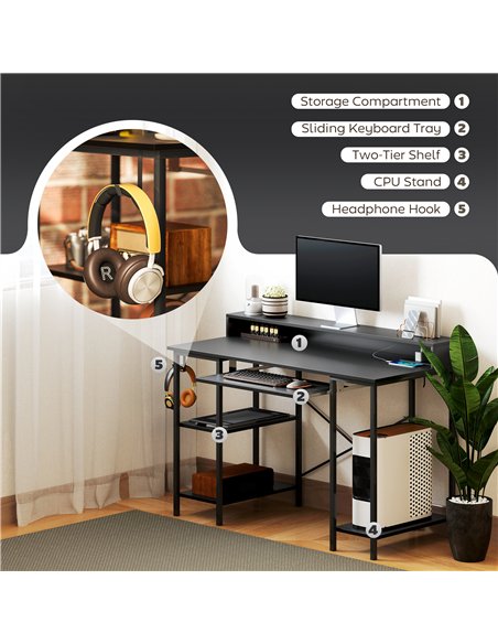 HOMCOM Reversible Computer Desk with LED Lights and Power Outlets, 120 x 55 cm Gaming Desk with Monitor Stand, Sliding Keyboard  - pic 120934 | FastDaddyshop