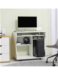 HOMCOM Multi-Storage Compact Work Desk, with Wheels - White 2