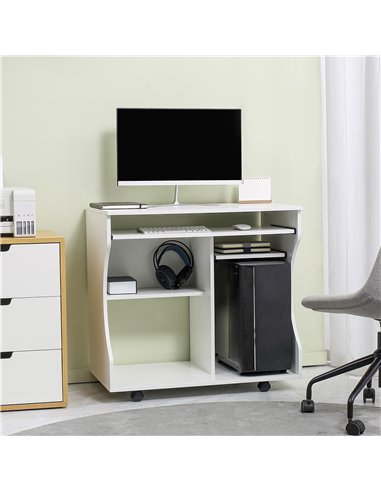 HOMCOM Multi-Storage Compact Work Desk, with Wheels - White