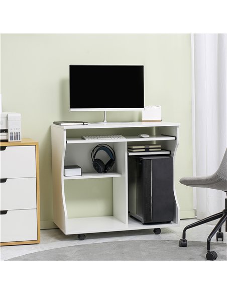 HOMCOM Multi-Storage Compact Work Desk, with Wheels - White - pic 120937 | FastDaddyshop