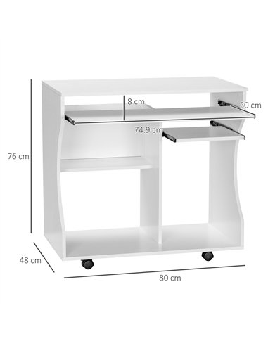 HOMCOM Multi-Storage Compact Work Desk, with Wheels - White