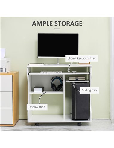HOMCOM Multi-Storage Compact Work Desk, with Wheels - White