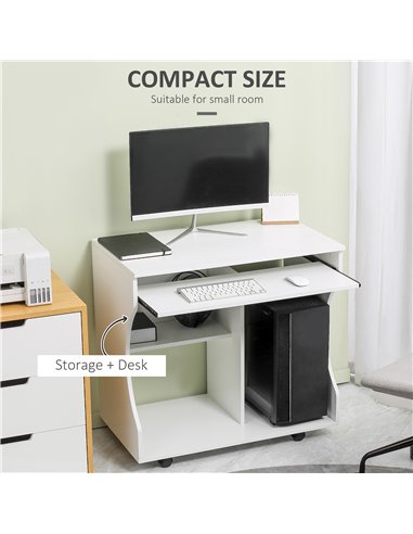HOMCOM Multi-Storage Compact Work Desk, with Wheels - White