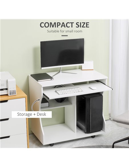HOMCOM Multi-Storage Compact Work Desk, with Wheels - White - pic 120941 | FastDaddyshop