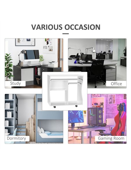 HOMCOM Multi-Storage Compact Work Desk, with Wheels - White - pic 120942 | FastDaddyshop