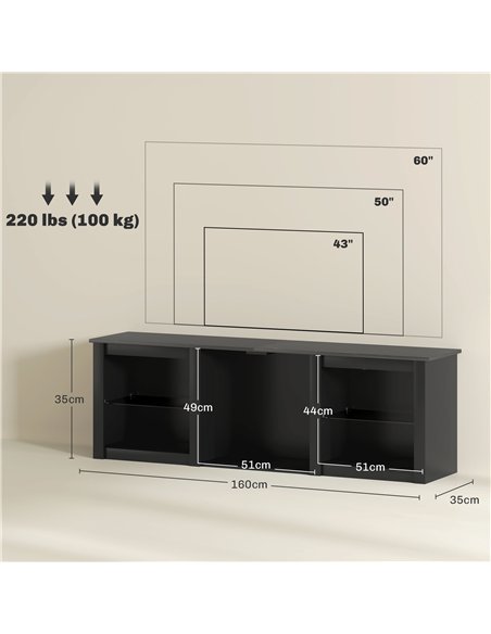 HOMCOM 65" TV Stand, with LED Lights and Storage - Black - pic 120947 | FastDaddyshop