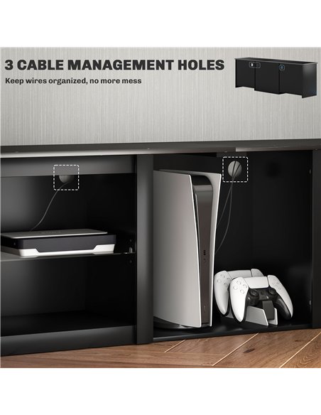 HOMCOM 65" TV Stand, with LED Lights and Storage - Black - pic 120951 | FastDaddyshop
