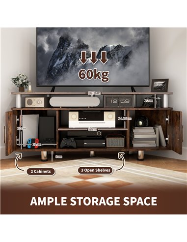 HOMCOM TV Unit Cabinet for TVs up to 55 Inches with Storage Shelves and Cupboard, Entertainment Centre for Living Room, Rustic B