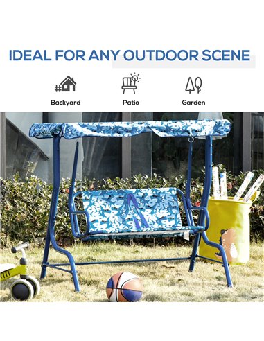 Outsunny 2-Seat Kids Canopy Swing Chair Toddler Outdoor Glider Hammock Lounge with Shade Awning Seat Belt for Porch Backyard Sha
