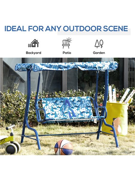 Outsunny 2-Seat Kids Canopy Swing Chair Toddler Outdoor Glider Hammock Lounge with Shade Awning Seat Belt for Porch Backyard Sha - pic 12097 | FastDaddyshop