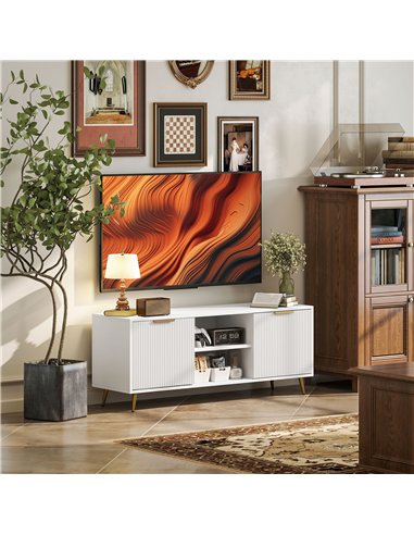HOMCOM Modern TV Stand Cabinet for TVs up to 55", TV Unit with 2 Open Shelves and 2 Cabinets, Entertainment Centre with Cable Ma