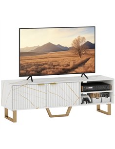 HOMCOM Marble Effect TV Unit, TV Stand Cabinet for up to 70" TVs, Modern TV Cabinet with Shelves and Storage Cupboard, Fluted Do