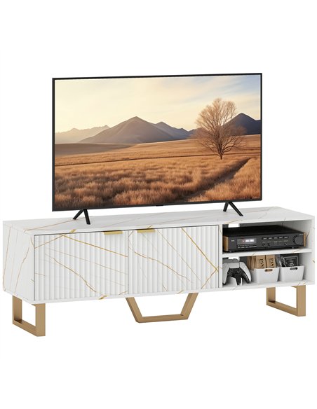 HOMCOM Marble Effect TV Unit, TV Stand Cabinet for up to 70" TVs, Modern TV Cabinet with Shelves and Storage Cupboard, Fluted Do - pic 120981 | FastDaddyshop