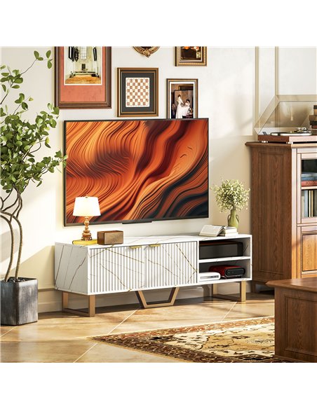 HOMCOM Marble Effect TV Unit, TV Stand Cabinet for up to 70" TVs, Modern TV Cabinet with Shelves and Storage Cupboard, Fluted Do - pic 120982 | FastDaddyshop