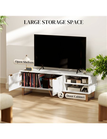 HOMCOM Marble Effect TV Unit, TV Stand Cabinet for up to 70" TVs, Modern TV Cabinet with Shelves and Storage Cupboard, Fluted Do - pic 120985 | FastDaddyshop