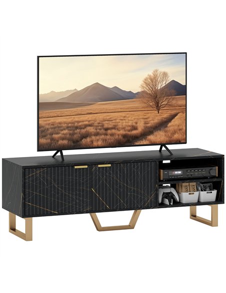 HOMCOM Marble Effect TV Unit, TV Stand Cabinet for up to 70" TVs, Modern TV Cabinet with Shelves and Storage Cupboard, Fluted Do - pic 120990 | FastDaddyshop