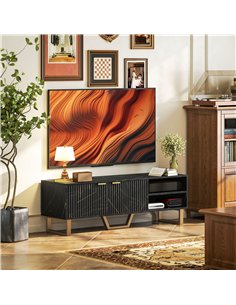 HOMCOM Marble Effect TV Unit, TV Stand Cabinet for up to 70" TVs, Modern TV Cabinet with Shelves and Storage Cupboard, Fluted Do 2