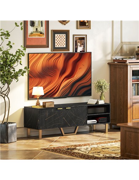 HOMCOM Marble Effect TV Unit, TV Stand Cabinet for up to 70" TVs, Modern TV Cabinet with Shelves and Storage Cupboard, Fluted Do - pic 120991 | FastDaddyshop