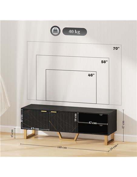 HOMCOM Marble Effect TV Unit, TV Stand Cabinet for up to 70" TVs, Modern TV Cabinet with Shelves and Storage Cupboard, Fluted Do - pic 120992 | FastDaddyshop