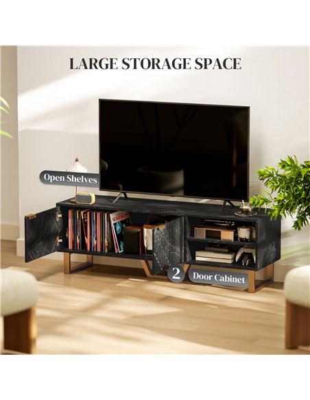 HOMCOM Marble Effect TV Unit, TV Stand Cabinet for up to 70" TVs, Modern TV Cabinet with Shelves and Storage Cupboard, Fluted Do - pic 120994 | FastDaddyshop