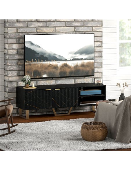 HOMCOM Marble Effect TV Unit, TV Stand Cabinet for up to 70" TVs, Modern TV Cabinet with Shelves and Storage Cupboard, Fluted Do - pic 120996 | FastDaddyshop