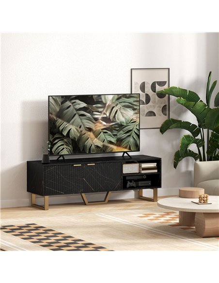 HOMCOM Marble Effect TV Unit, TV Stand Cabinet for up to 70" TVs, Modern TV Cabinet with Shelves and Storage Cupboard, Fluted Do - pic 120997 | FastDaddyshop