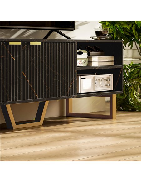 HOMCOM Marble Effect TV Unit, TV Stand Cabinet for up to 70" TVs, Modern TV Cabinet with Shelves and Storage Cupboard, Fluted Do - pic 120998 | FastDaddyshop