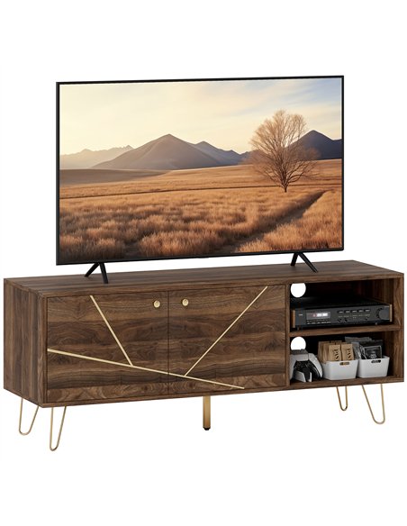 HOMCOM TV Stand Cabinet for up to 60 Inch TV, Modern 130cm TV Unit with Adjustable Shelves and Hairpin Legs, Double Door TV Cabi - pic 120999 | FastDaddyshop