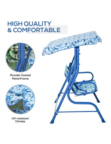 Outsunny 2-Seat Kids Canopy Swing Chair Toddler Outdoor Glider Hammock Lounge with Shade Awning Seat Belt for Porch Backyard Sha