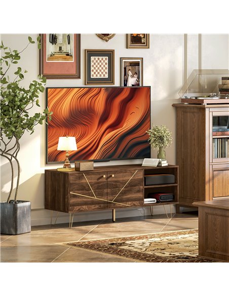 HOMCOM TV Stand Cabinet for up to 60 Inch TV, Modern 130cm TV Unit with Adjustable Shelves and Hairpin Legs, Double Door TV Cabi - pic 121000 | FastDaddyshop