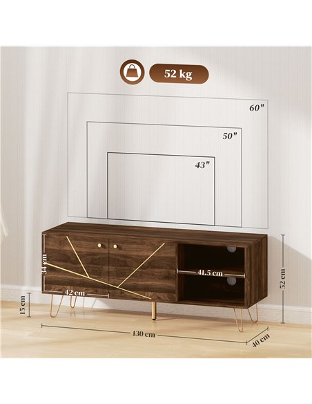 HOMCOM TV Stand Cabinet for up to 60 Inch TV, Modern 130cm TV Unit with Adjustable Shelves and Hairpin Legs, Double Door TV Cabi - pic 121001 | FastDaddyshop