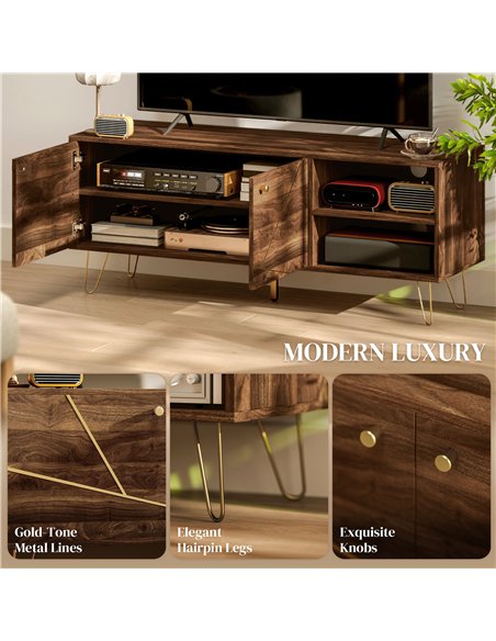 HOMCOM TV Stand Cabinet for up to 60 Inch TV, Modern 130cm TV Unit with Adjustable Shelves and Hairpin Legs, Double Door TV Cabi - pic 121002 | FastDaddyshop
