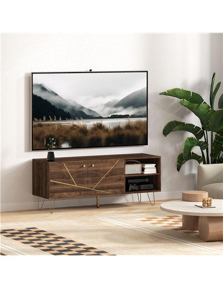 HOMCOM TV Stand Cabinet for up to 60 Inch TV, Modern 130cm TV Unit with Adjustable Shelves and Hairpin Legs, Double Door TV Cabi - pic 121006 | FastDaddyshop
