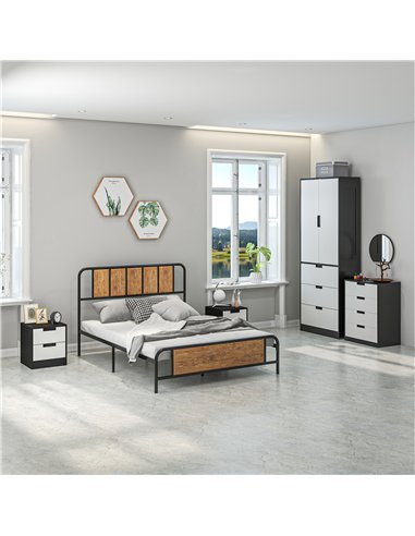 HOMCOM Bedroom Furniture Set, Wardrobe with Hanging Rod, 4 Drawer Chest of Drawers, 2 Bedside Tables with Storage, White and Bla