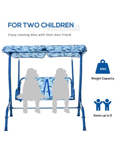 Outsunny 2-Seat Kids Canopy Swing Chair Toddler Outdoor Glider Hammock Lounge with Shade Awning Seat Belt for Porch Backyard Sha