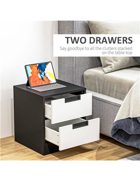HOMCOM Bedroom Furniture Set, Wardrobe with Hanging Rod, 4 Drawer Chest of Drawers, 2 Bedside Tables with Storage, White and Bla - pic 121014 | FastDaddyshop