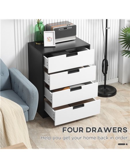 HOMCOM Bedroom Furniture Set, Wardrobe with Hanging Rod, 4 Drawer Chest of Drawers, 2 Bedside Tables with Storage, White and Bla - pic 121015 | FastDaddyshop
