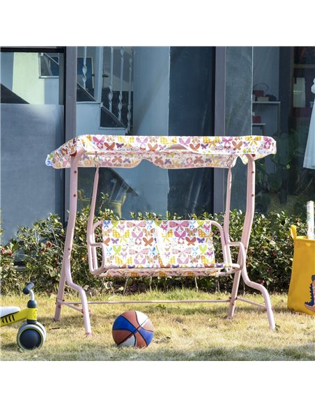 Outsunny 2-Seat Kids Canopy Garden Swing Chair Hammock Lounge Toddler Seat Belt Awning Pink - pic 12103 | FastDaddyshop