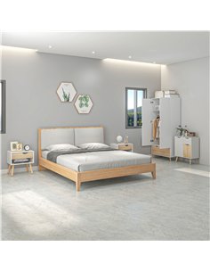 HOMCOM Bedroom Furniture Set, Wardrobe with Hanging Rail, Bedside Table, Floor Cabinet with Storage, Nature Wood Finish and Whit 2