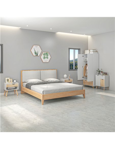 HOMCOM Bedroom Furniture Set, Wardrobe with Hanging Rail, Bedside Table, Floor Cabinet with Storage, Nature Wood Finish and Whit - pic 121036 | FastDaddyshop