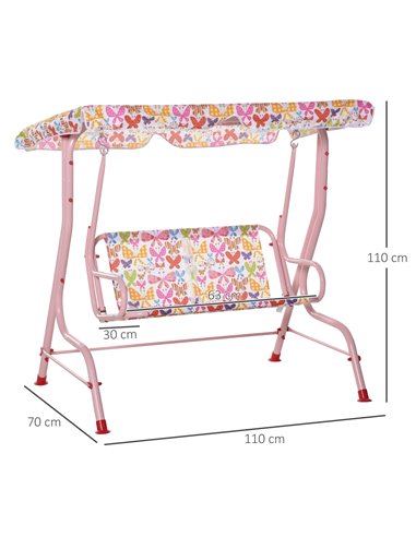 Outsunny 2-Seat Kids Canopy Garden Swing Chair Hammock Lounge Toddler Seat Belt Awning Pink