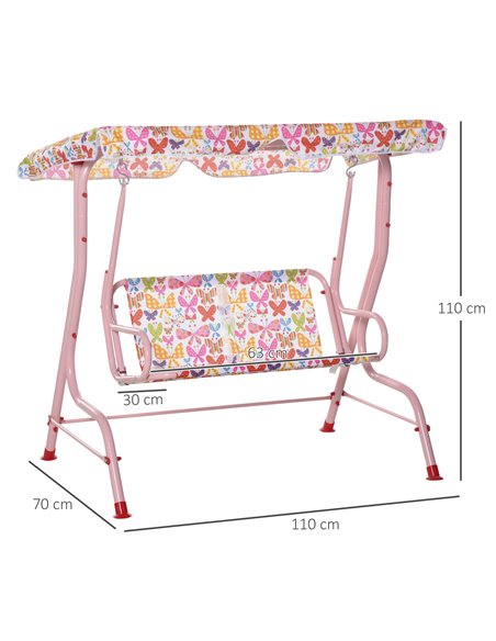 Outsunny 2-Seat Kids Canopy Garden Swing Chair Hammock Lounge Toddler Seat Belt Awning Pink - pic 12104 | FastDaddyshop