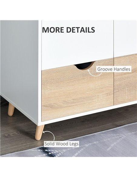 HOMCOM Bedroom Furniture Set, Wardrobe with Hanging Rail, Bedside Table, Floor Cabinet with Storage, Nature Wood Finish and Whit - pic 121040 | FastDaddyshop