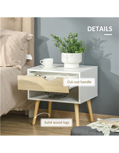 HOMCOM Bedroom Furniture Set, Wardrobe with Hanging Rail, Bedside Table, Floor Cabinet with Storage, Nature Wood Finish and Whit