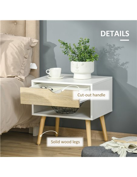 HOMCOM Bedroom Furniture Set, Wardrobe with Hanging Rail, Bedside Table, Floor Cabinet with Storage, Nature Wood Finish and Whit - pic 121042 | FastDaddyshop