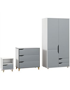HOMCOM Bedroom Furniture Set, Wardrobe with Hanging Rail, 3 Drawer Chest of Drawers, Bedside Table with Drawer, Grey and White