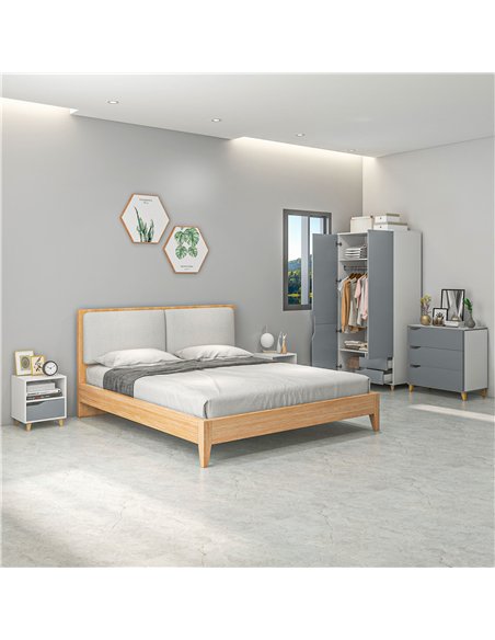 HOMCOM Bedroom Furniture Set, Wardrobe with Hanging Rail, 3 Drawer Chest of Drawers, Bedside Table with Drawer, Grey and White - pic 121045 | FastDaddyshop