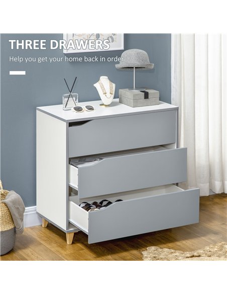 HOMCOM Bedroom Furniture Set, Wardrobe with Hanging Rail, 3 Drawer Chest of Drawers, Bedside Table with Drawer, Grey and White - pic 121050 | FastDaddyshop