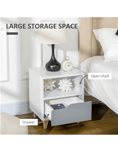 HOMCOM Bedroom Furniture Set, Wardrobe with Hanging Rail, 3 Drawer Chest of Drawers, Bedside Table with Drawer, Grey and White